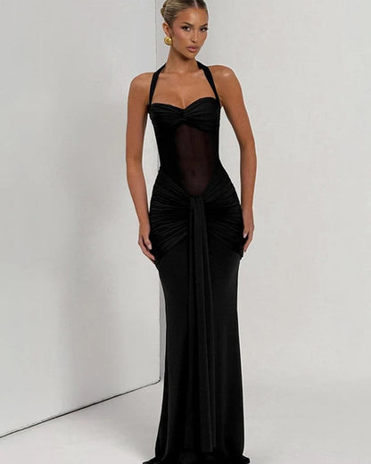 Halter Ruched Maxi Evening Dress