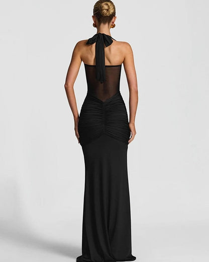 Halter Ruched Maxi Evening Dress