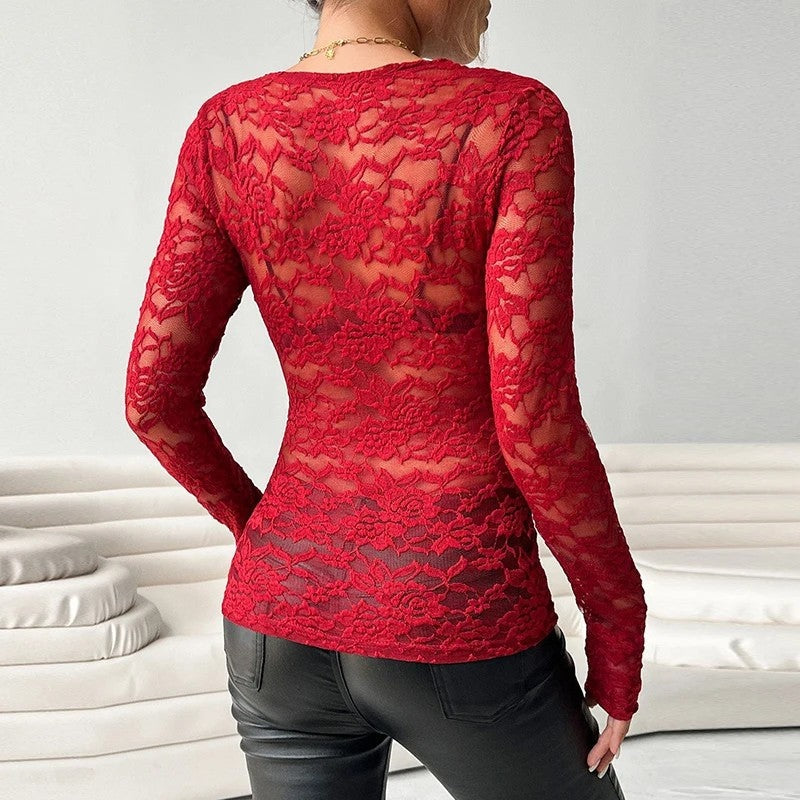 Lace Sheer Long Sleeve Bodysuit