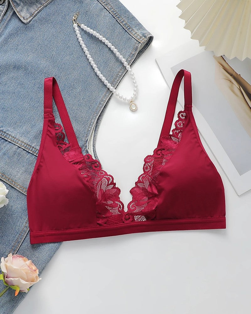 Lace Trim Soft Wireless Bralette
