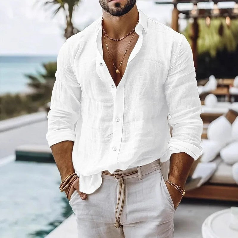 Linen Relaxed Fit Button-Up Shirt