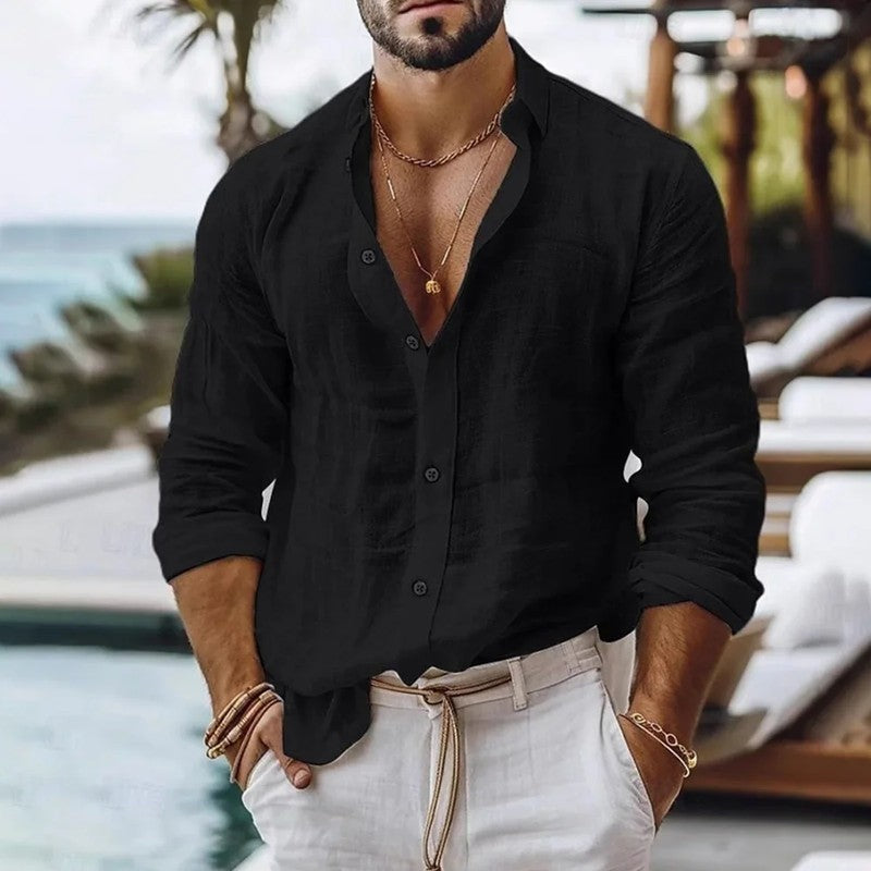 Linen Relaxed Fit Button-Up Shirt