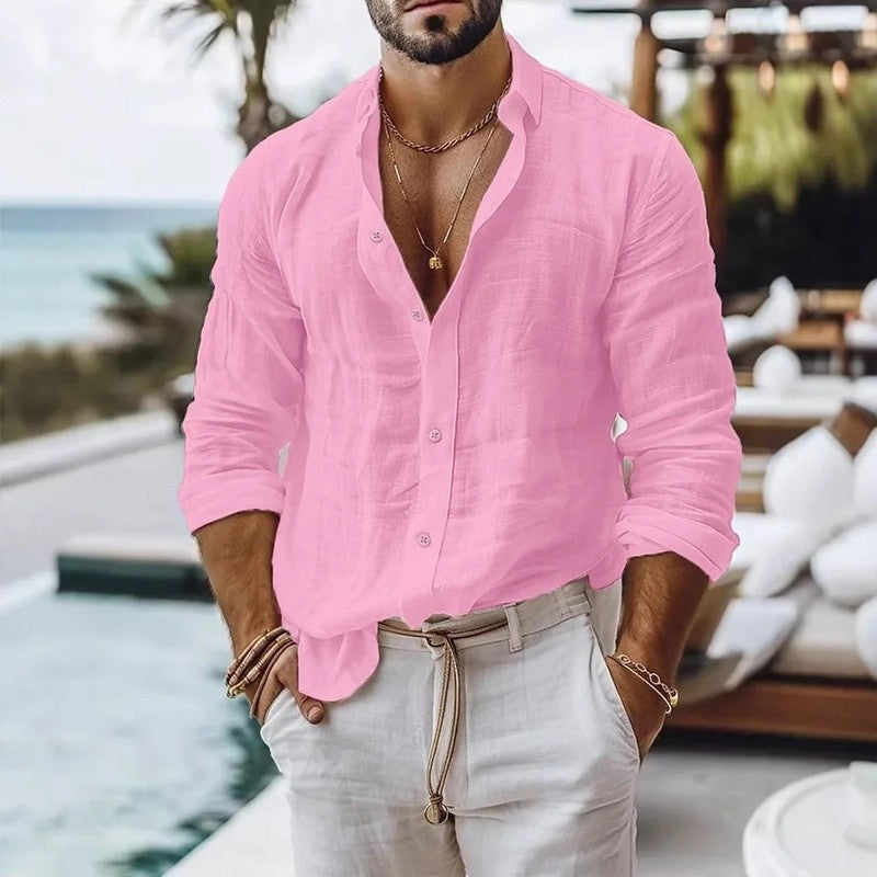 Linen Relaxed Fit Button-Up Shirt
