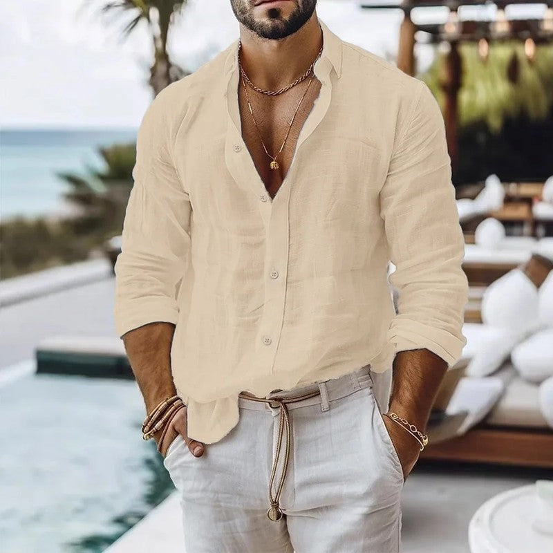 Linen Relaxed Fit Button-Up Shirt