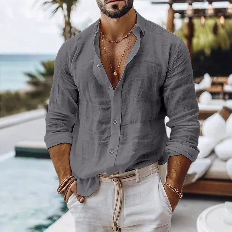 Linen Relaxed Fit Button-Up Shirt