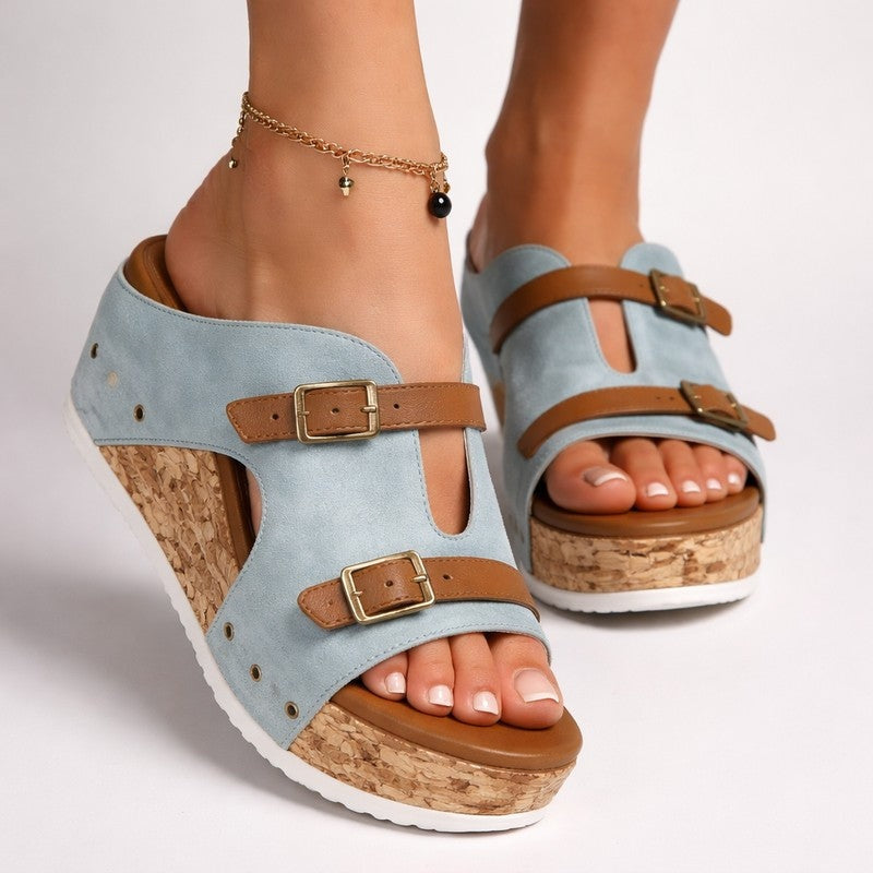 Lunari Buckled Cork Platform Sandals