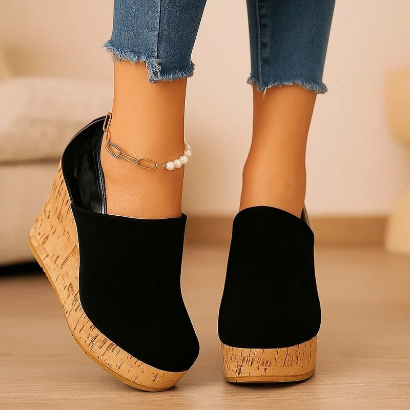 Lunari Platform Cork Wedge Mules