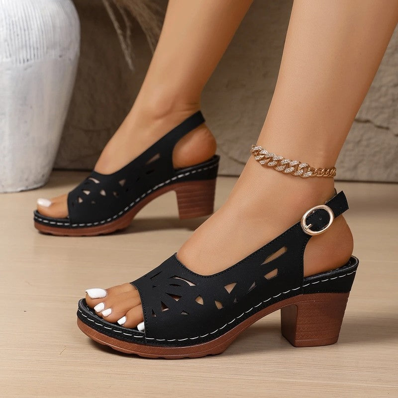 Lunelle Cutout Slingback Block Heel Sandals