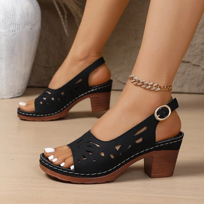 Lunelle Cutout Slingback Block Heel Sandals