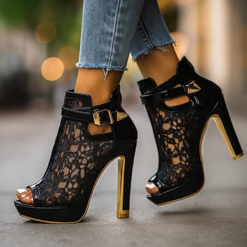 Luniva Lace Panel Platform Heels