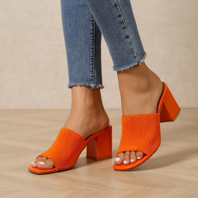 Luvina Knit Block Heel Mule Sandals