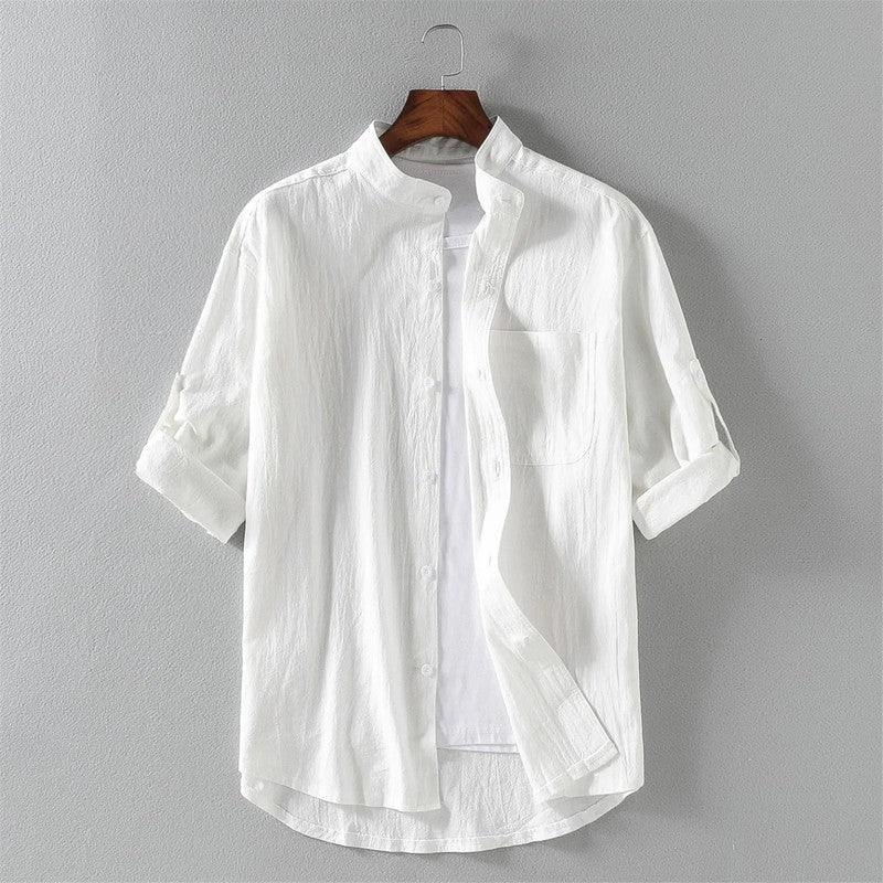Mandarin Collar Relaxed Fit Casual Shirt