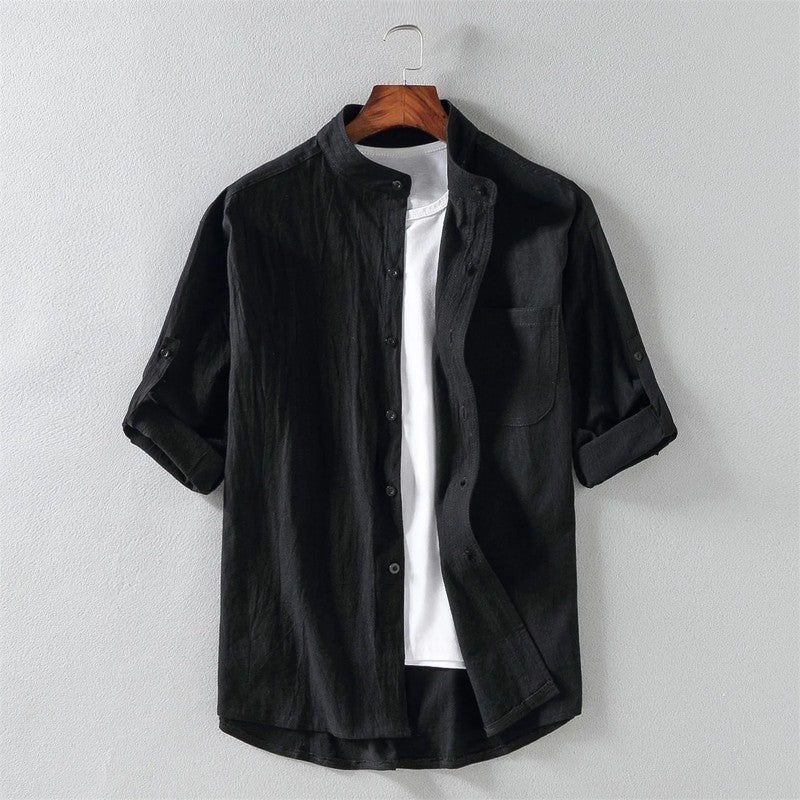 Mandarin Collar Relaxed Fit Casual Shirt