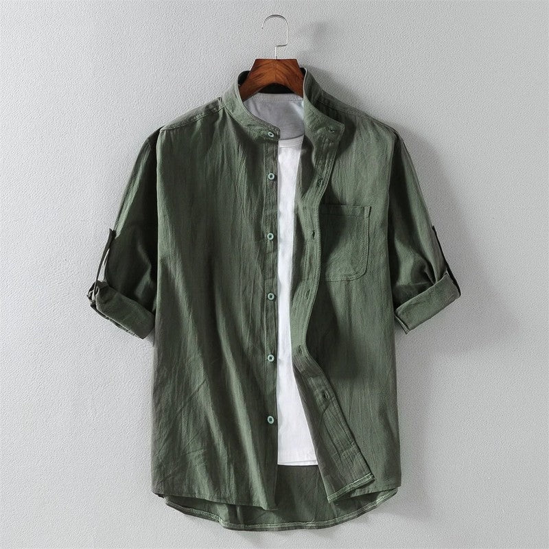 Mandarin Collar Relaxed Fit Casual Shirt