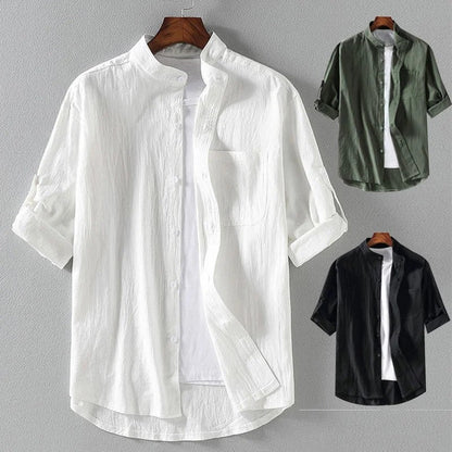 Mandarin Collar Relaxed Fit Casual Shirt