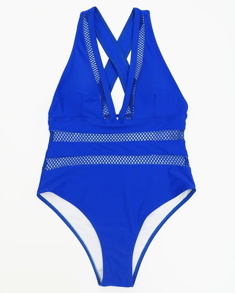 Mesh Panel Plunge One-Piece Swimsuit