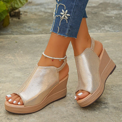 Mirette Elastic Slingback Platform Wedge Sandals