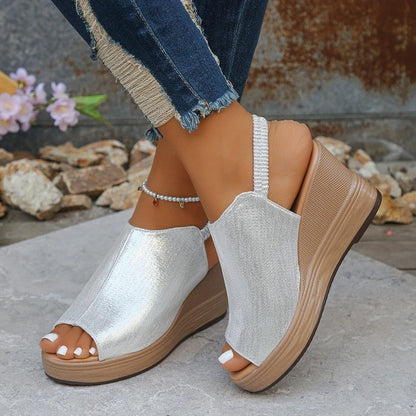 Mirette Elastic Slingback Platform Wedge Sandals