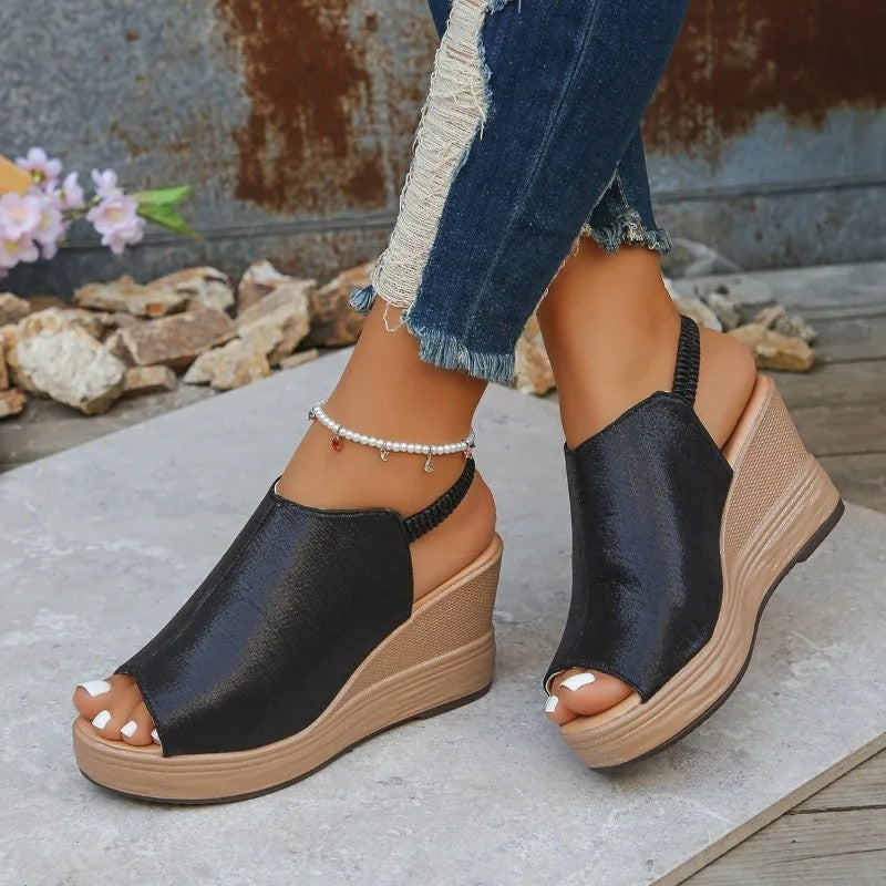 Mirette Elastic Slingback Platform Wedge Sandals