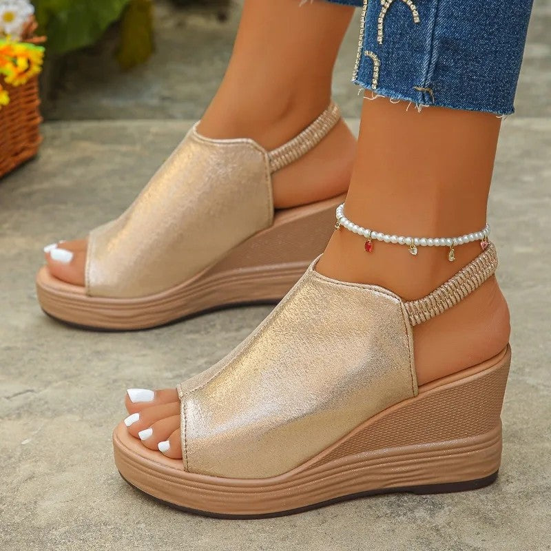 Mirette Elastic Slingback Platform Wedge Sandals