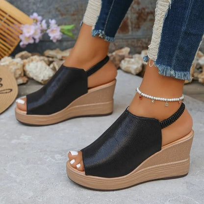 Mirette Elastic Slingback Platform Wedge Sandals