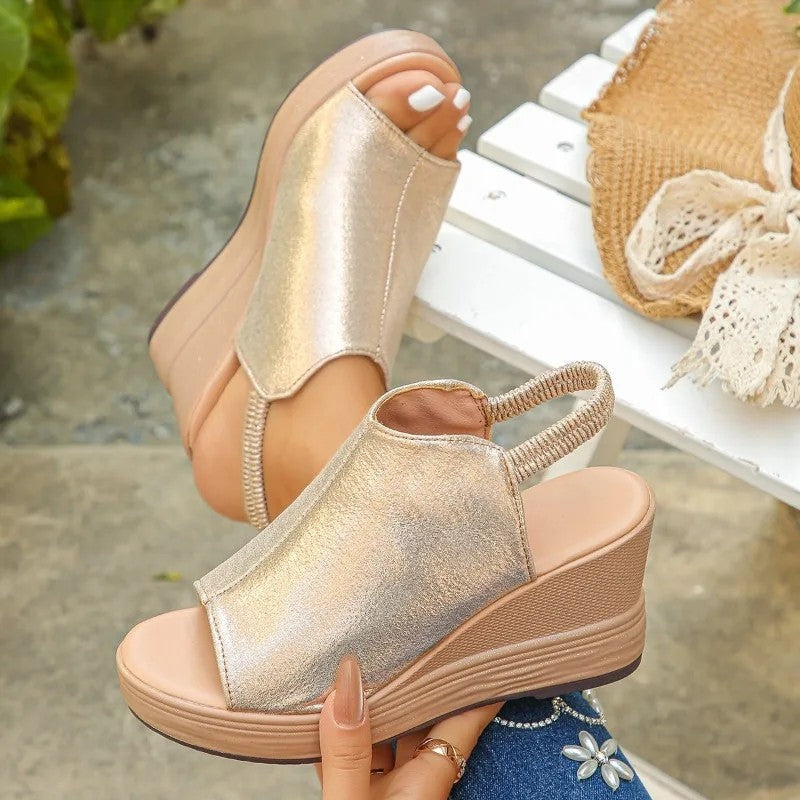 Mirette Elastic Slingback Platform Wedge Sandals