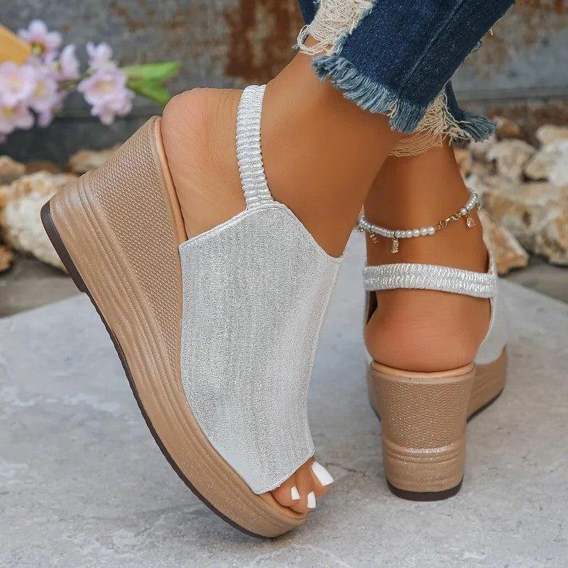 Mirette Elastic Slingback Platform Wedge Sandals
