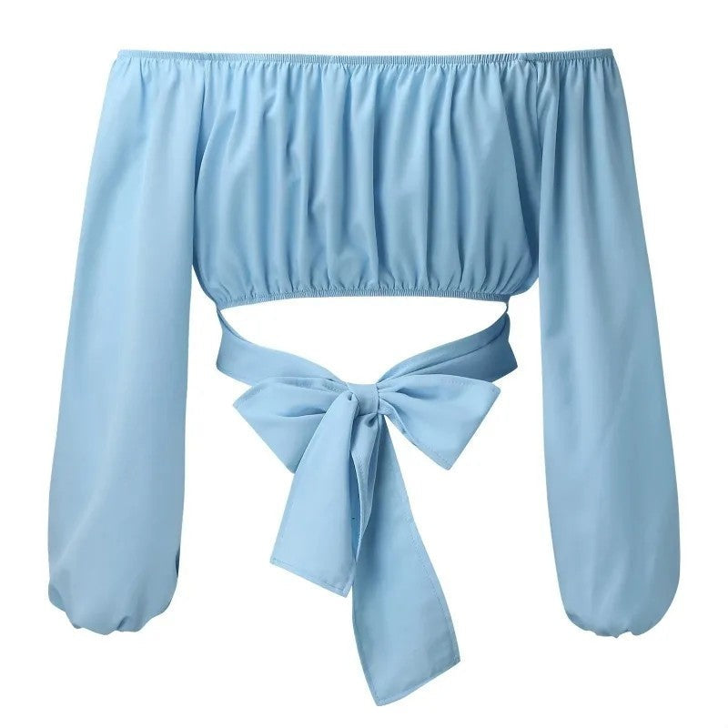 Off-Shoulder Ruched Long Sleeve Crop Top