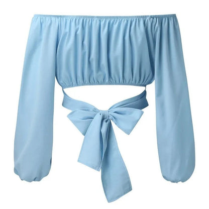 Off-Shoulder Ruched Long Sleeve Crop Top