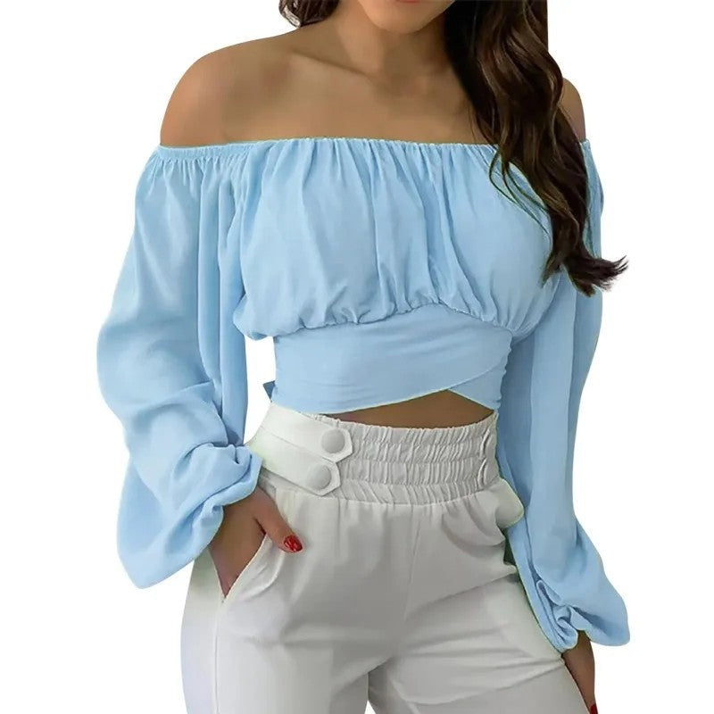 Off-Shoulder Ruched Long Sleeve Crop Top