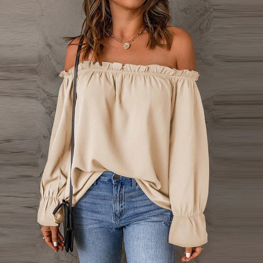 Off-Shoulder Ruffle Long Sleeve Blouse