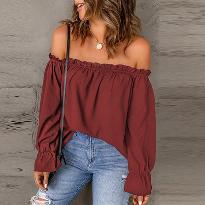Off-Shoulder Ruffle Long Sleeve Blouse