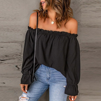 Off-Shoulder Ruffle Long Sleeve Blouse