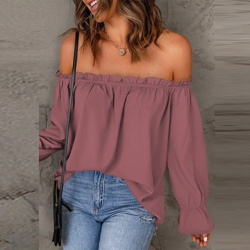 Off-Shoulder Ruffle Long Sleeve Blouse