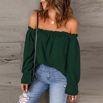 Off-Shoulder Ruffle Long Sleeve Blouse