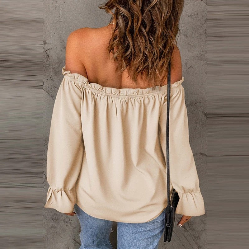 Off-Shoulder Ruffle Long Sleeve Blouse