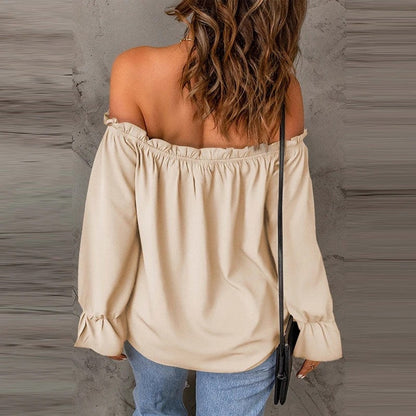 Off-Shoulder Ruffle Long Sleeve Blouse