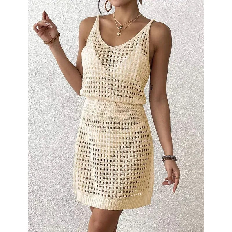 Open Knit Sleeveless Mini Dress