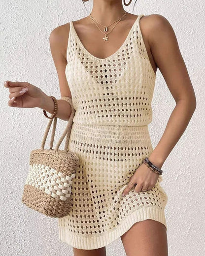 Open Knit Sleeveless Mini Dress
