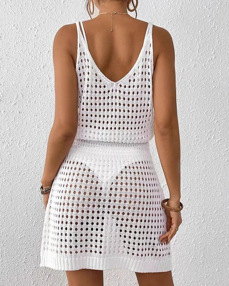 Open Knit Sleeveless Mini Dress
