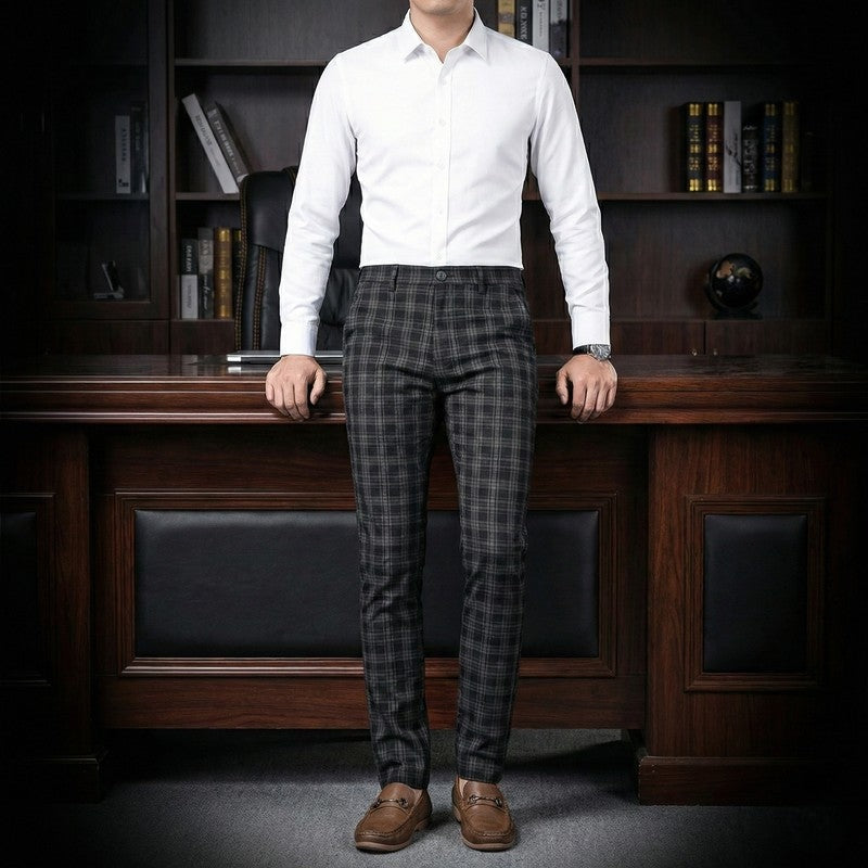 Plaid Slim Fit Stretch Dress Pants
