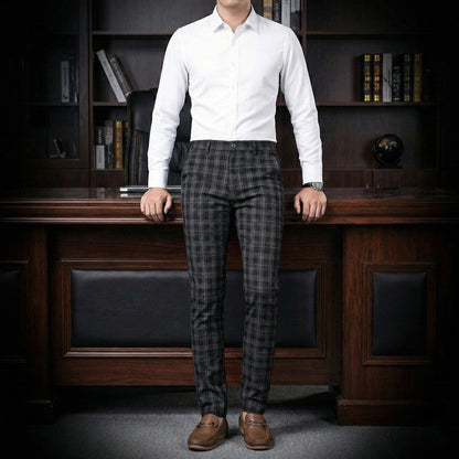 Plaid Slim Fit Stretch Dress Pants