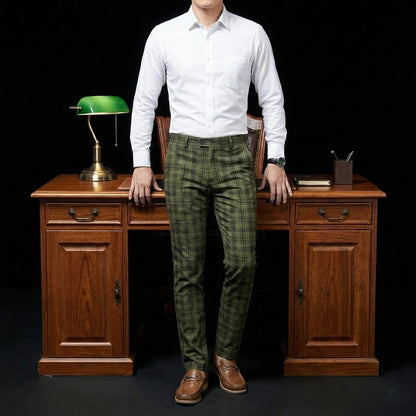 Plaid Slim Fit Stretch Dress Pants
