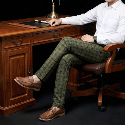Plaid Slim Fit Stretch Dress Pants
