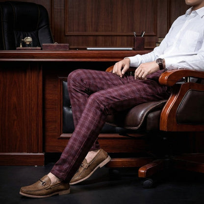 Plaid Slim Fit Stretch Dress Pants