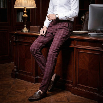 Plaid Slim Fit Stretch Dress Pants