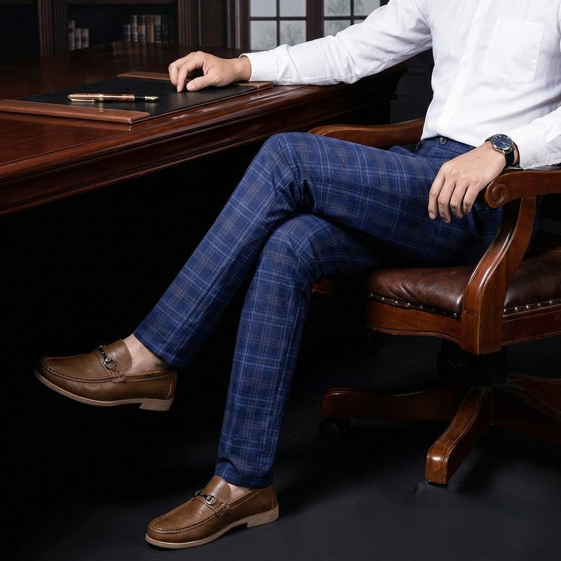 Plaid Slim Fit Stretch Dress Pants