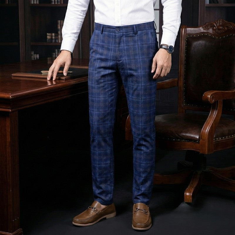 Plaid Slim Fit Stretch Dress Pants