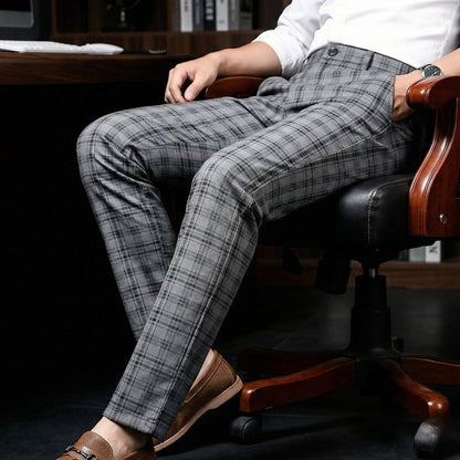 Plaid Slim Fit Stretch Dress Pants