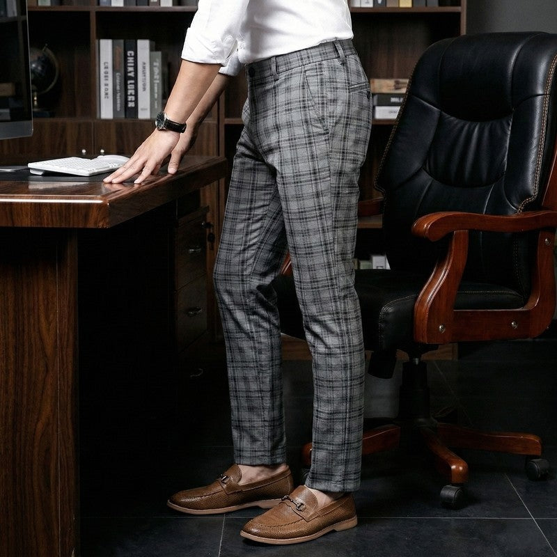 Plaid Slim Fit Stretch Dress Pants